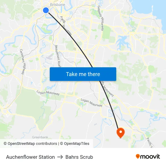 Auchenflower Station to Bahrs Scrub map
