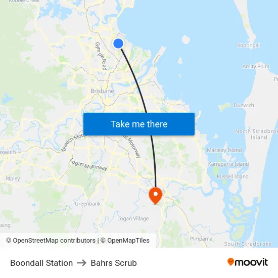 Boondall Station to Bahrs Scrub map