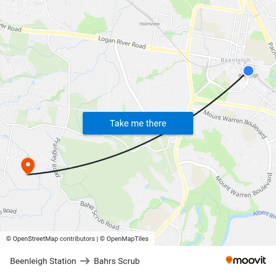 Beenleigh Station to Bahrs Scrub map