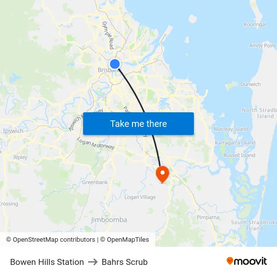 Bowen Hills Station to Bahrs Scrub map