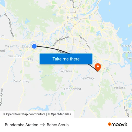 Bundamba Station to Bahrs Scrub map