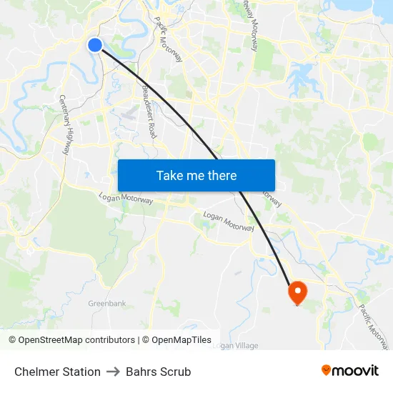Chelmer Station to Bahrs Scrub map
