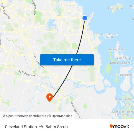 Cleveland Station to Bahrs Scrub map