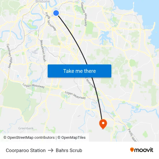Coorparoo Station to Bahrs Scrub map