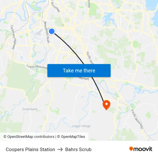 Coopers Plains Station to Bahrs Scrub map