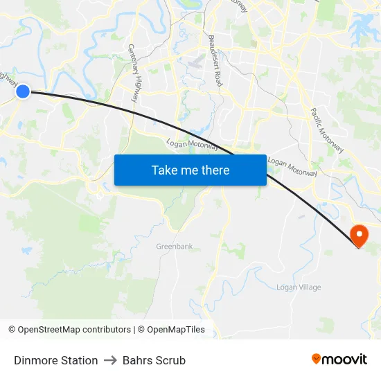 Dinmore Station to Bahrs Scrub map