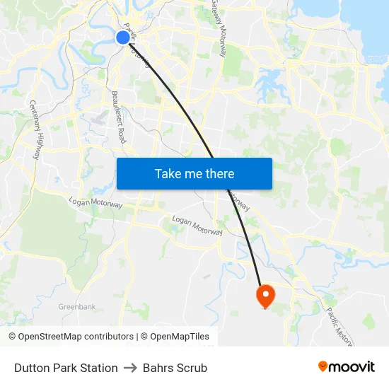 Dutton Park Station to Bahrs Scrub map