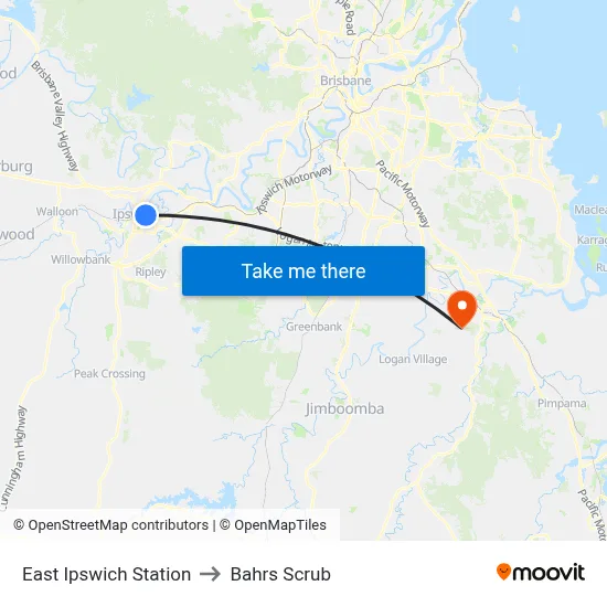 East Ipswich Station to Bahrs Scrub map