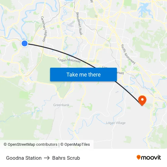 Goodna Station to Bahrs Scrub map