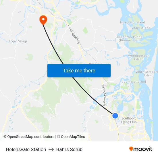 Helensvale Station to Bahrs Scrub map