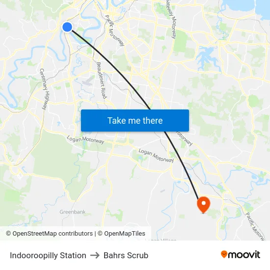 Indooroopilly Station to Bahrs Scrub map