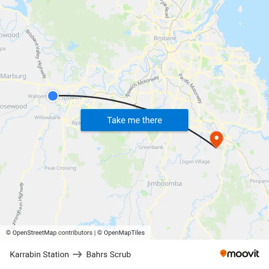 Karrabin Station to Bahrs Scrub map