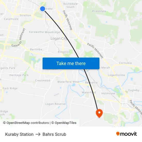 Kuraby Station to Bahrs Scrub map