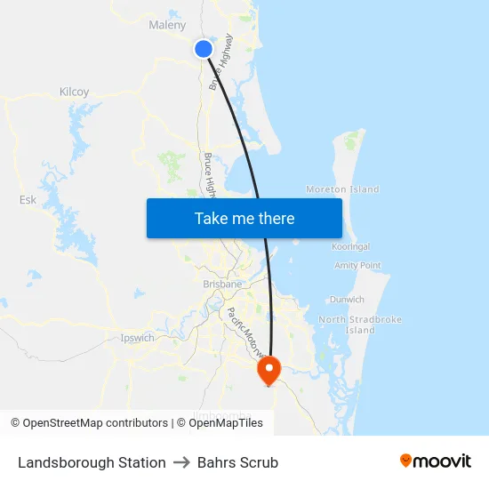 Landsborough Station to Bahrs Scrub map