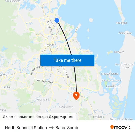 North Boondall Station to Bahrs Scrub map