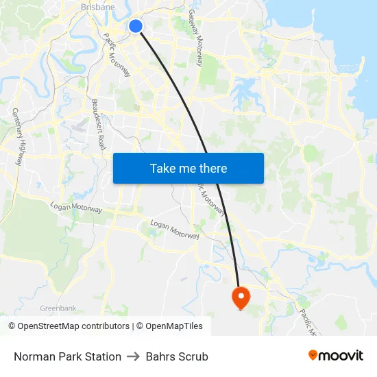 Norman Park Station to Bahrs Scrub map