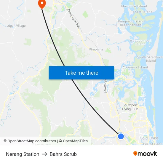 Nerang Station to Bahrs Scrub map