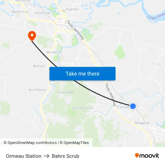 Ormeau Station to Bahrs Scrub map