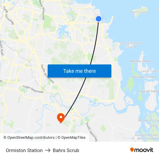 Ormiston Station to Bahrs Scrub map