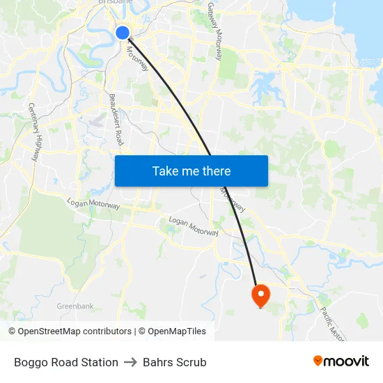 Boggo Road Station to Bahrs Scrub map