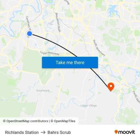 Richlands Station to Bahrs Scrub map