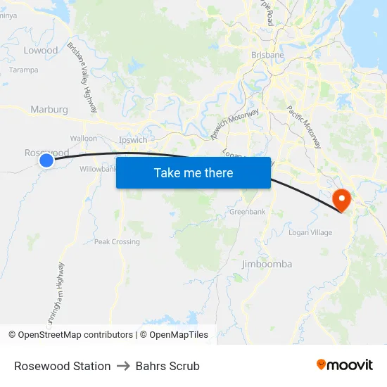 Rosewood Station to Bahrs Scrub map