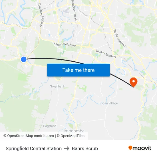 Springfield Central Station to Bahrs Scrub map
