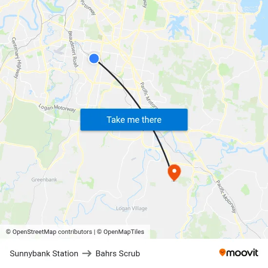 Sunnybank Station to Bahrs Scrub map