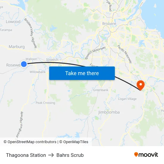 Thagoona Station to Bahrs Scrub map