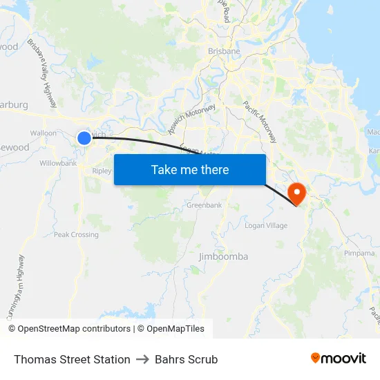 Thomas Street Station to Bahrs Scrub map