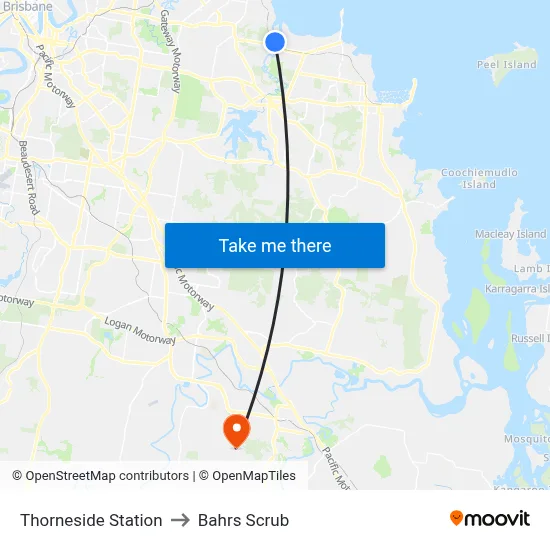 Thorneside Station to Bahrs Scrub map