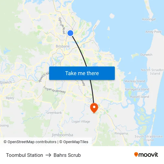 Toombul Station to Bahrs Scrub map