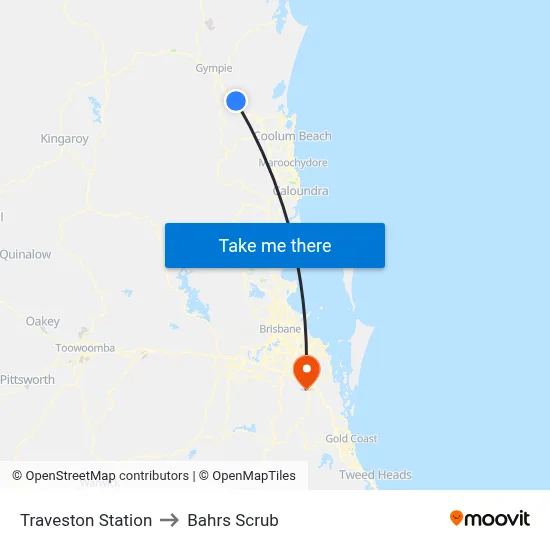 Traveston Station to Bahrs Scrub map