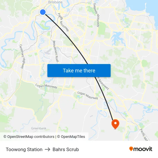 Toowong Station to Bahrs Scrub map