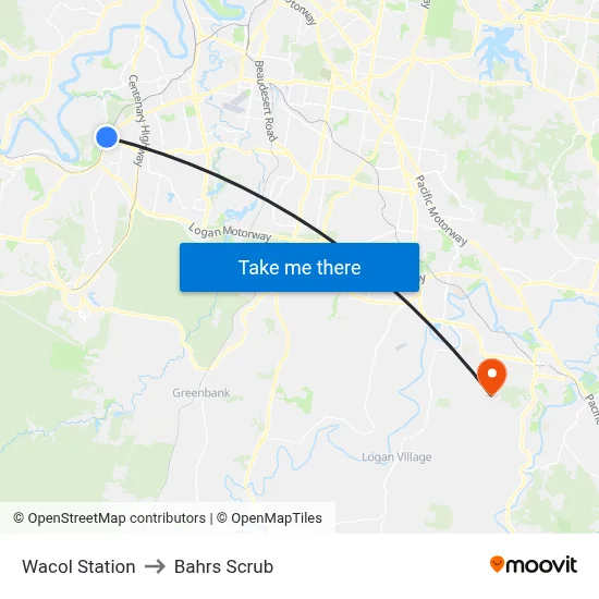 Wacol Station to Bahrs Scrub map