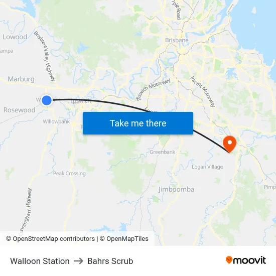 Walloon Station to Bahrs Scrub map