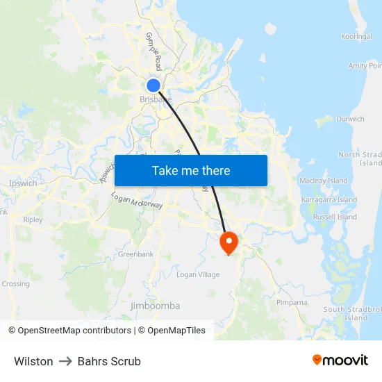 Wilston to Bahrs Scrub map