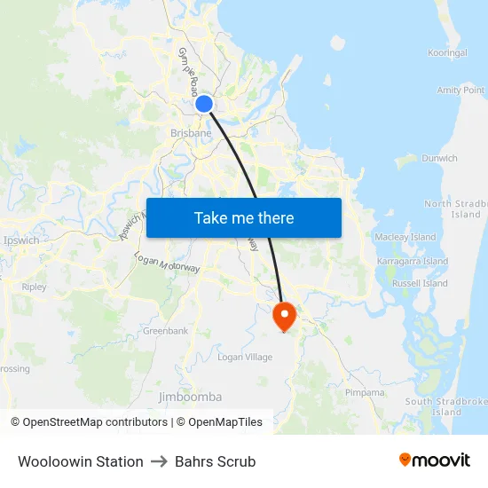 Wooloowin Station to Bahrs Scrub map