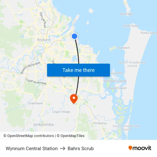 Wynnum Central Station to Bahrs Scrub map