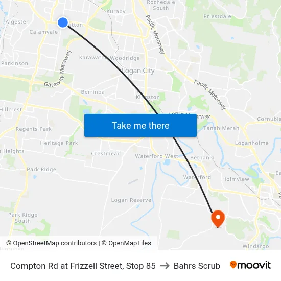 Compton Rd at Frizzell Street, Stop 85 to Bahrs Scrub map