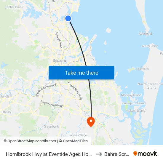 Hornibrook Hwy at Eventide Aged Home to Bahrs Scrub map