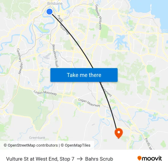 Vulture St at West End, Stop 7 to Bahrs Scrub map