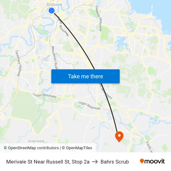Merivale St Near Russell St, Stop 2a to Bahrs Scrub map