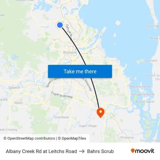 Albany Creek Rd at Leitchs Road to Bahrs Scrub map