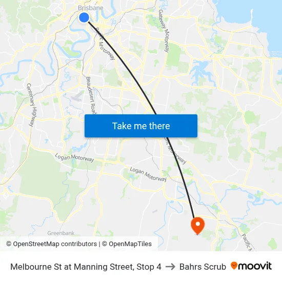 Melbourne St at Manning Street, Stop 4 to Bahrs Scrub map