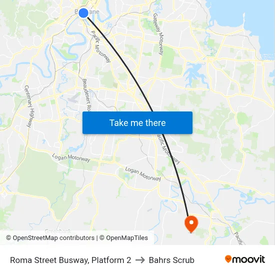 Roma Street Busway, Platform 2 to Bahrs Scrub map
