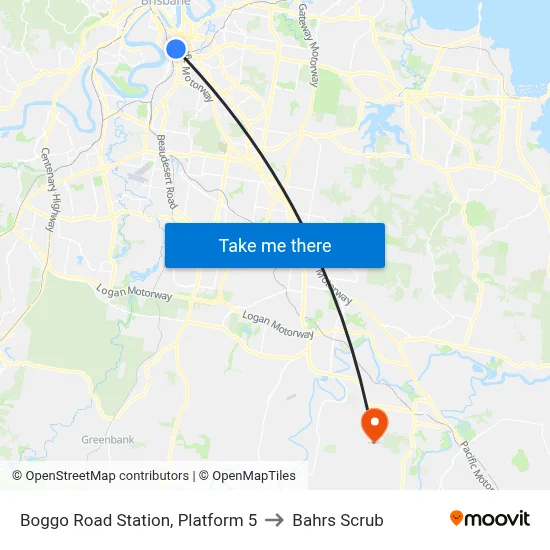 Boggo Road Station, Platform 5 to Bahrs Scrub map