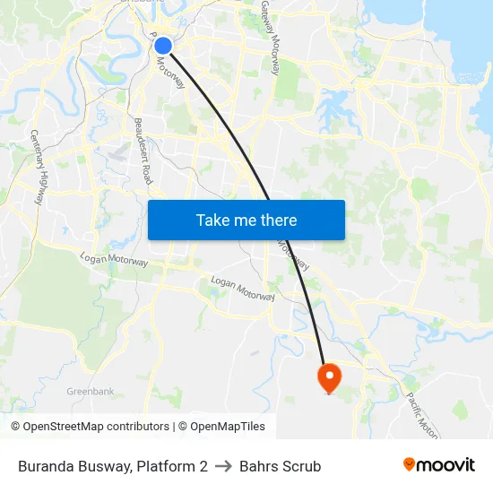 Buranda Busway, Platform 2 to Bahrs Scrub map