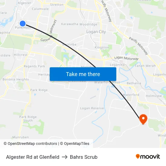 Algester Rd at Glenfield to Bahrs Scrub map