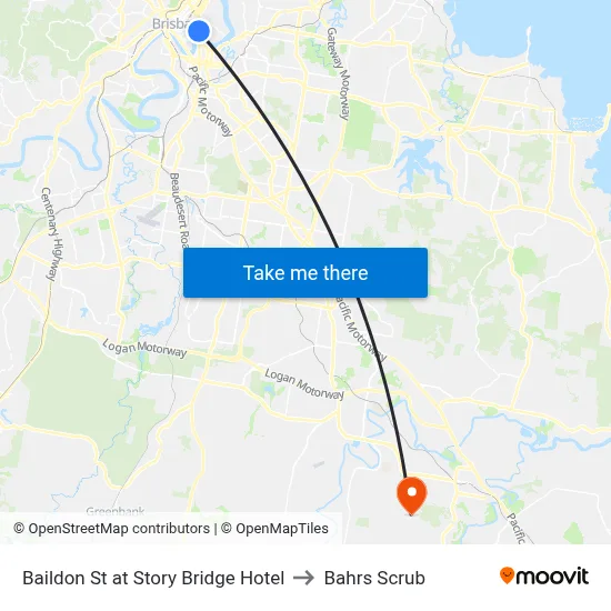 Baildon St at Story Bridge Hotel to Bahrs Scrub map